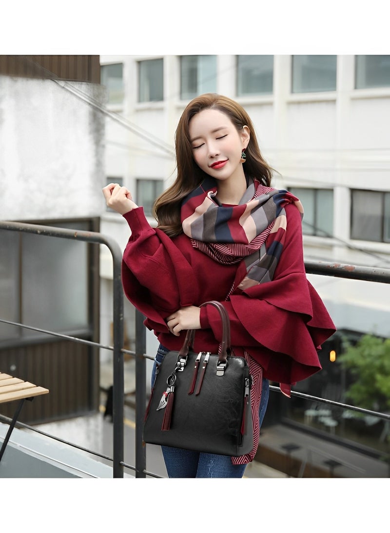 Women's Leather Tote Handbag Crossbody Bags with Little fox Pendant Satchel Shoulder Bag with Adjustable Strap & Large Capacity Trendy Commute Handbag