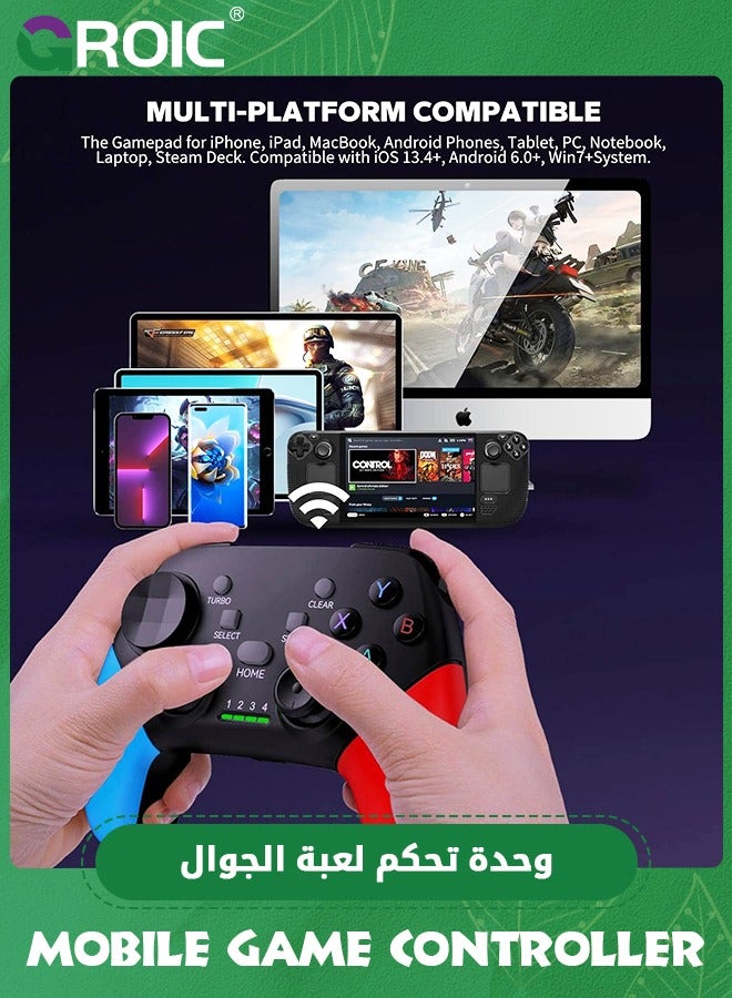Game Controller for iPhone/iOS/Android/PC/Steam Deck with Phone Holder, Turbo, Wireless Gamepad Joystick for iPhone 15/14/13/12/iPad/MacBook/Samsung Galaxy/Tablet, Call of Duty, Apex