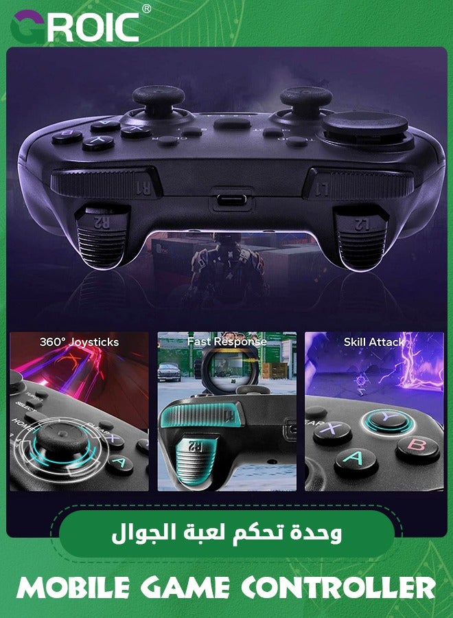 Game Controller for iPhone/iOS/Android/PC/Steam Deck with Phone Holder, Turbo, Wireless Gamepad Joystick for iPhone 15/14/13/12/iPad/MacBook/Samsung Galaxy/Tablet, Call of Duty, Apex