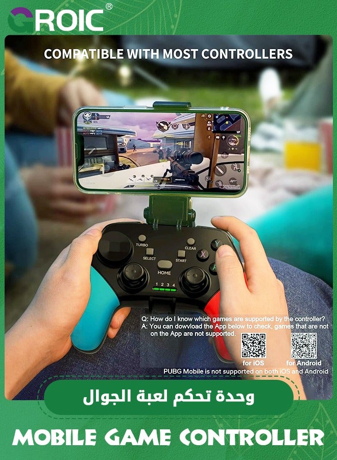 Game Controller for iPhone/iOS/Android/PC/Steam Deck with Phone Holder, Turbo, Wireless Gamepad Joystick for iPhone 15/14/13/12/iPad/MacBook/Samsung Galaxy/Tablet, Call of Duty, Apex