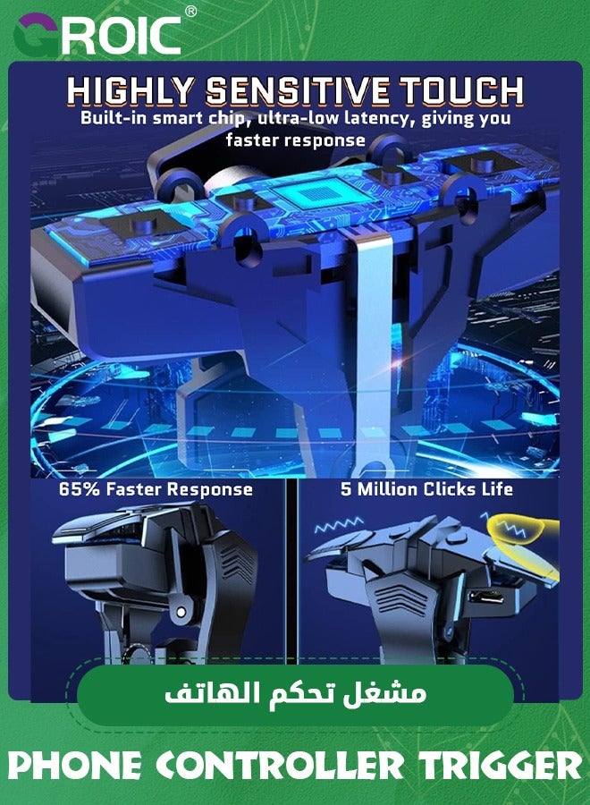 Mobile Gaming Triggers for iPhone/Android, Shooter Sensitive Controller Joysticks Aim & Fire Trigger for PUBG, COD, Fortnte, with RGB Light & Shooting Vibration Function, Zero Latency, 4 Burst Modes
