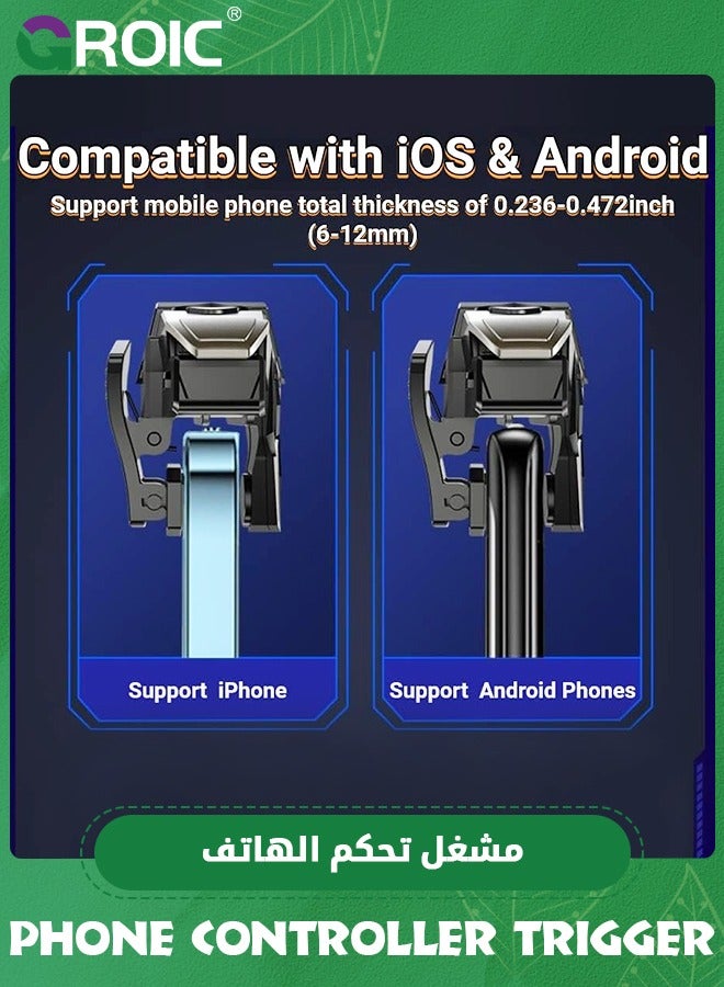 Mobile Gaming Triggers for iPhone/Android, Shooter Sensitive Controller Joysticks Aim & Fire Trigger for PUBG, COD, Fortnte, with RGB Light & Shooting Vibration Function, Zero Latency, 4 Burst Modes
