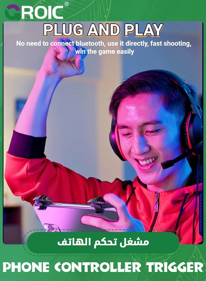 Mobile Gaming Triggers for iPhone/Android, Shooter Sensitive Controller Joysticks Aim & Fire Trigger for PUBG, COD, Fortnte, with RGB Light & Shooting Vibration Function, Zero Latency, 4 Burst Modes
