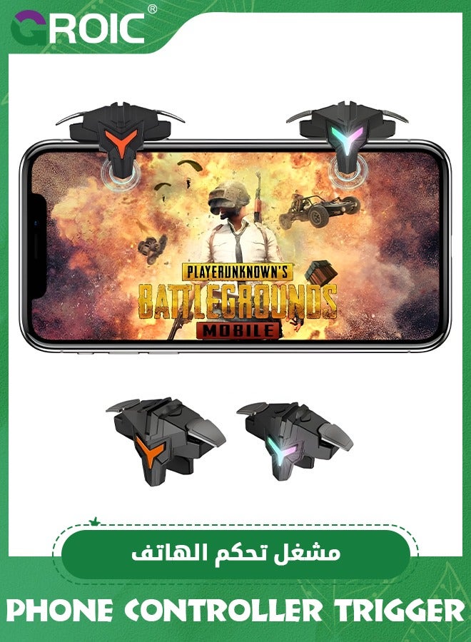 Mobile Gaming Triggers for iPhone/Android, Shooter Sensitive Controller Joysticks Aim & Fire Trigger for PUBG, COD, Fortnte, with RGB Light & Shooting Vibration Function, Zero Latency, 4 Burst Modes