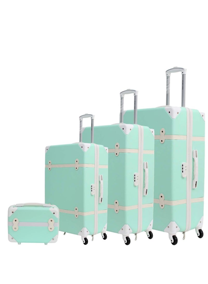 4 pieces vintage style ABS material trolley luggage set green colour