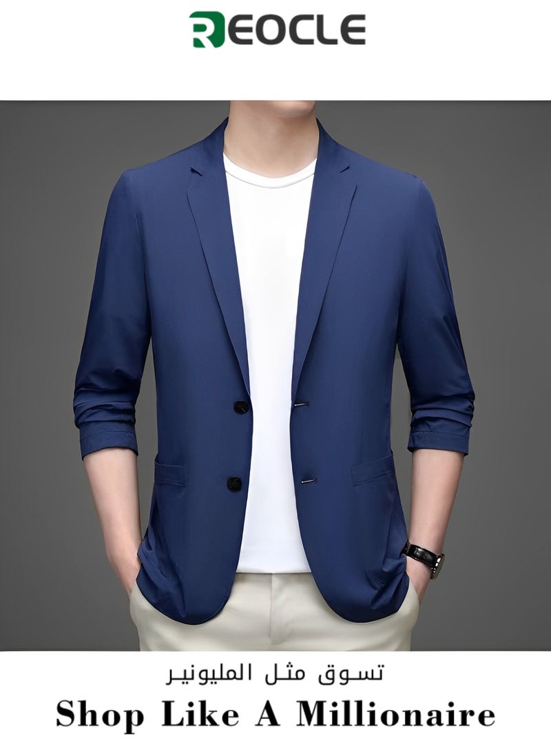 Men's Casual Knit Blazer Business Suit Jacket Slim Fit 2 Button Lightweight Unlined Sport Coat Long-Sleeve Classic-fit Blazer