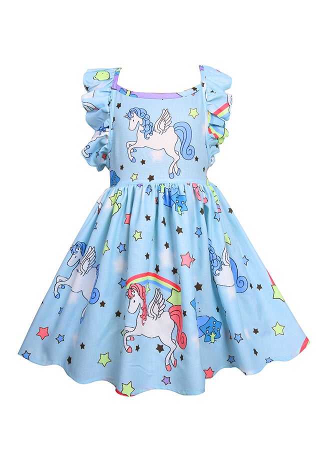 Ma Baoli Unicorn Printed Dress Blue/White