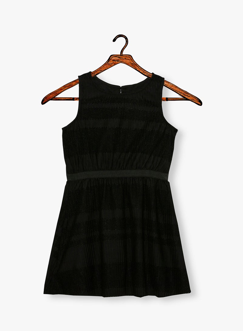 Plisse Spencer A-Line Dress Black