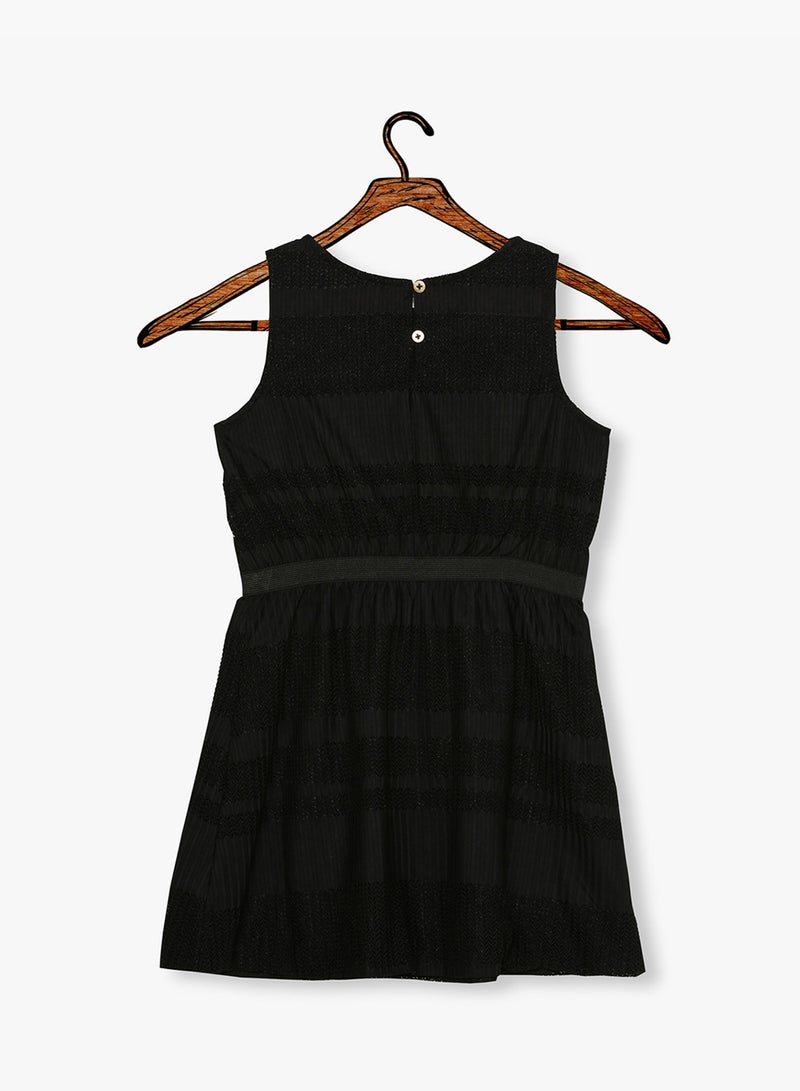 Plisse Spencer A-Line Dress Black