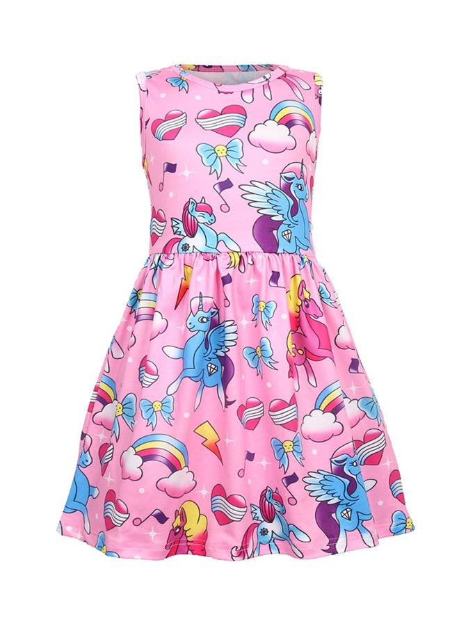Unicorn Print Dress Pink/Blue