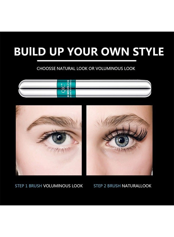 2PCS 4D Silk Fiber Lash Mascara,2 in 1 Thrive Mascara For Natural Lengthening And Thickening Effect,no clumping Superstrong Waterproof Mascara for Long-Lasting,Beauty Charming Eye Make up