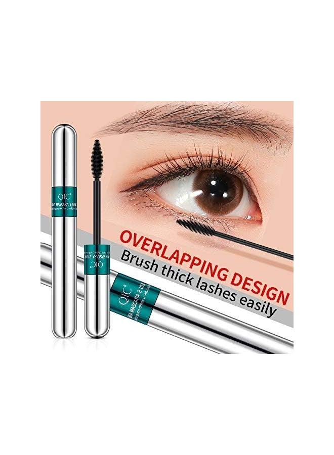 2PCS 4D Silk Fiber Lash Mascara,2 in 1 Thrive Mascara For Natural Lengthening And Thickening Effect,no clumping Superstrong Waterproof Mascara for Long-Lasting,Beauty Charming Eye Make up