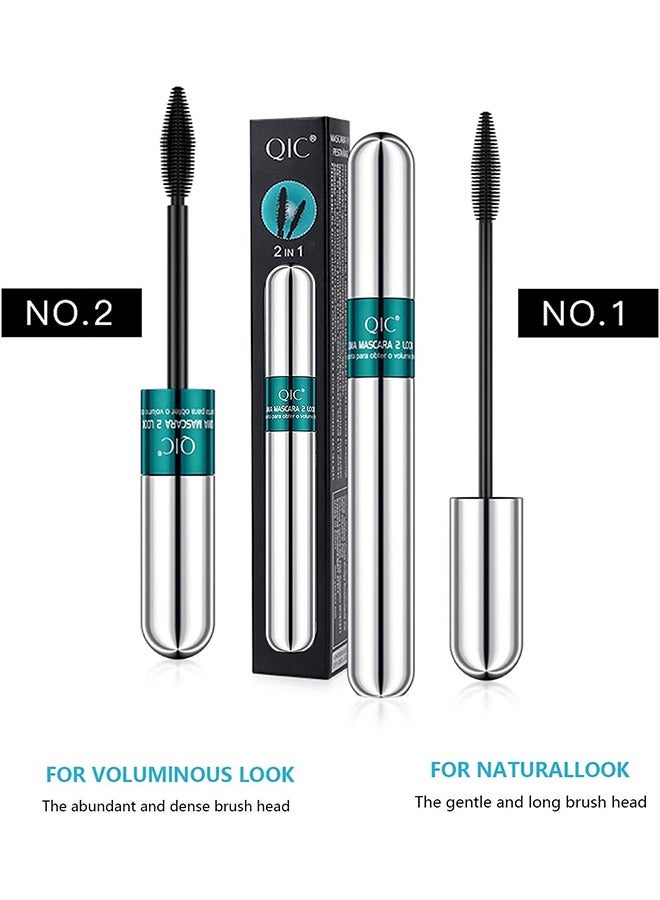 2PCS 4D Silk Fiber Lash Mascara,2 in 1 Thrive Mascara For Natural Lengthening And Thickening Effect,no clumping Superstrong Waterproof Mascara for Long-Lasting,Beauty Charming Eye Make up