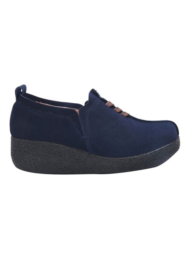 Round Toe Wedge Shoes Deep Blue