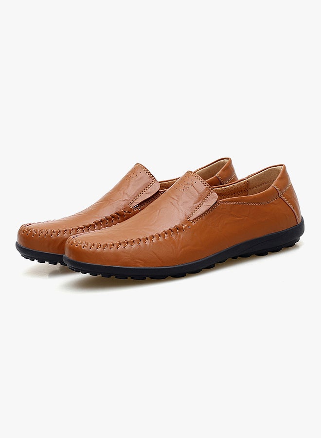 Leather Pull On Loafers Brown