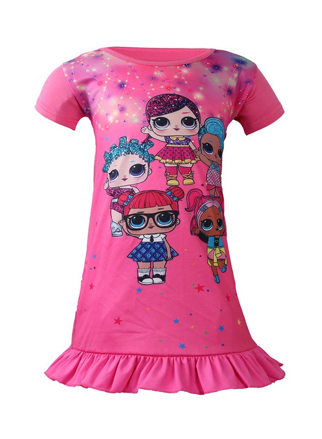Ice Silk Cartoon Princess Dress Pink/Blue