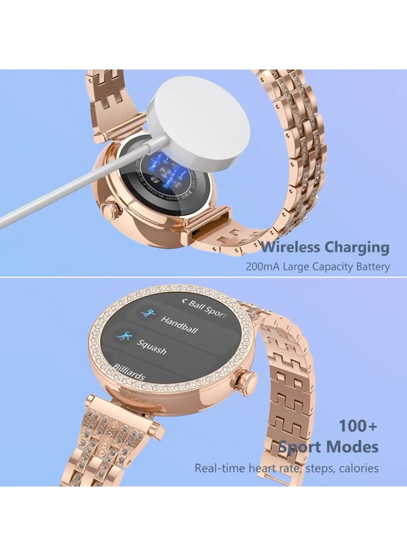 Gtab GT10 Diamond Edition Ladies Smart Watch 1.2 Inch Round Shape AMOLED Display With Fashion Bracelet 2  Pair Straps and Wireless Charger Silver