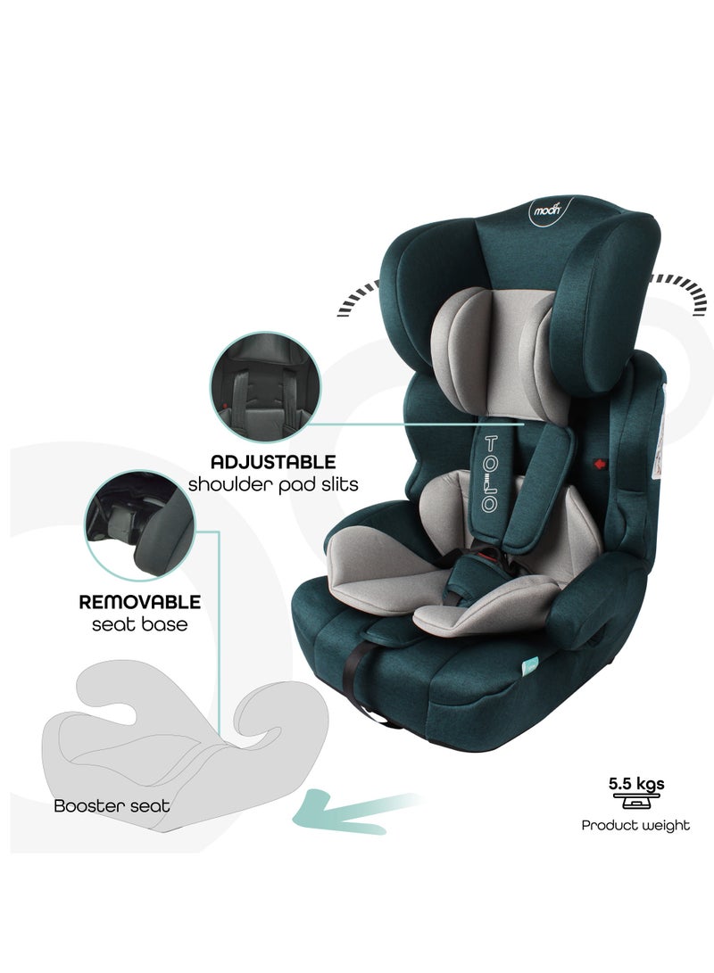 Tolo Kids Car Seat – Group 1/2/3 Forward-Facing Booster Seat (9m–11y), Secure Fit And Comfort Padding, Adjustable Headrest for Toddlers – Green