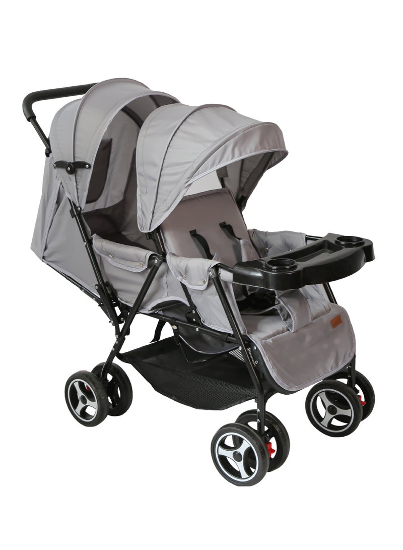 Magnum Tandem Easy Fold Twin Travel Stroller Light Grey