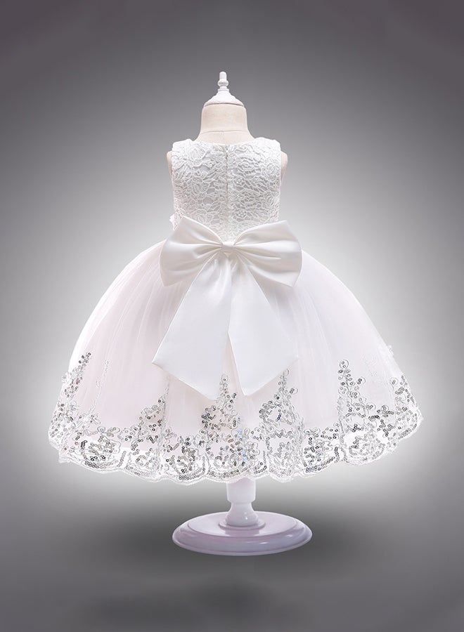 Hand-stitched Sequins Flower Mesh Dress White