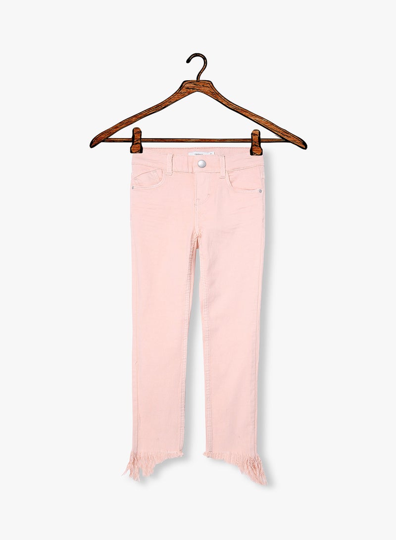 Cropped Twill Frayed Hem Jeans Pink