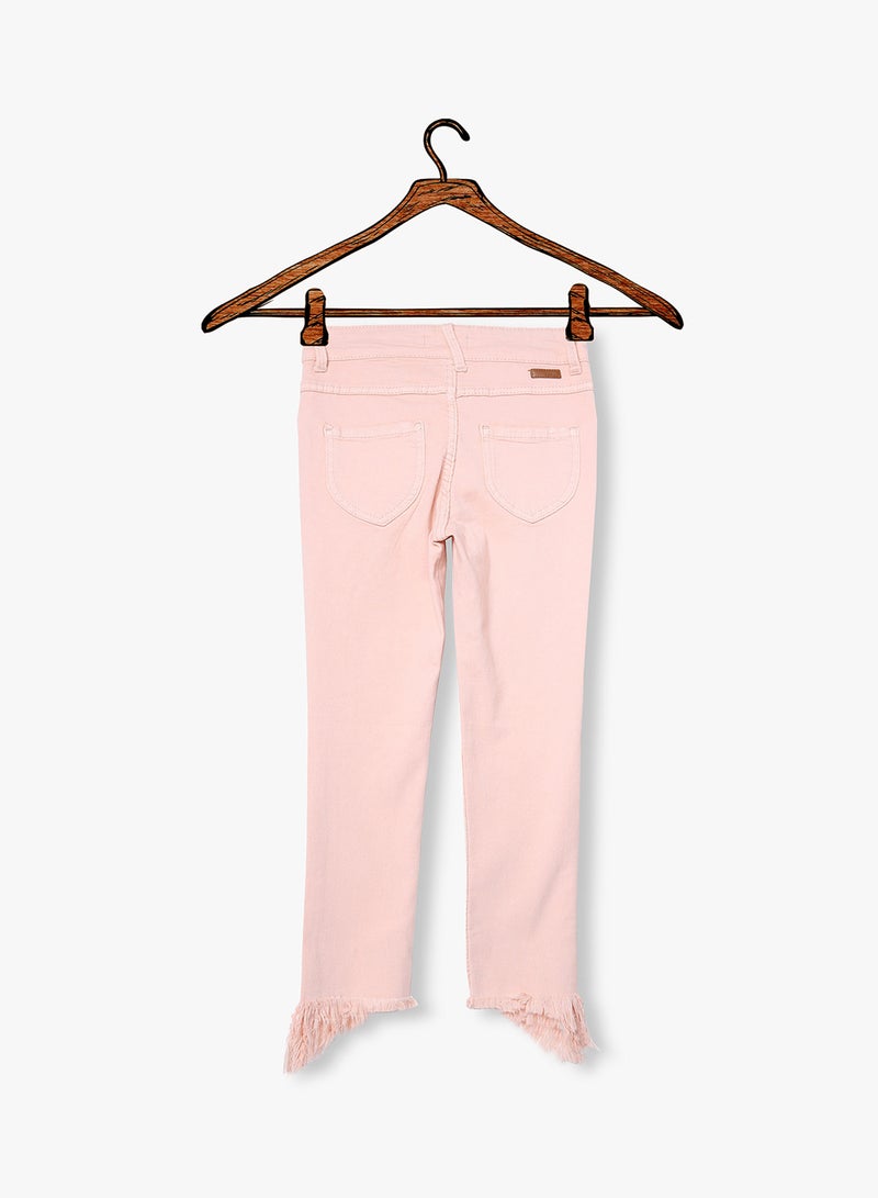 Cropped Twill Frayed Hem Jeans Pink
