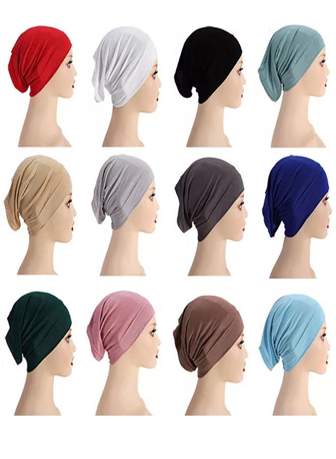 12-Pieces Hijab Undercap Scarf for Women Men Turban Head Wraps Solid Color Tube Unisex