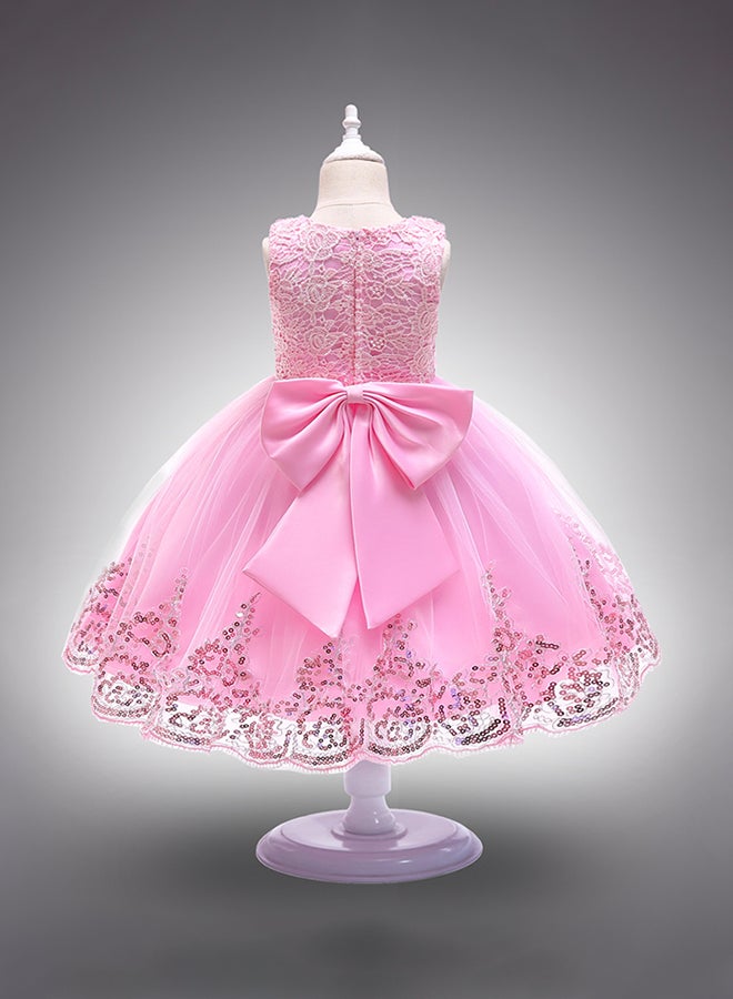 Hand-stitched Sequins Flower Mesh Dress Pink