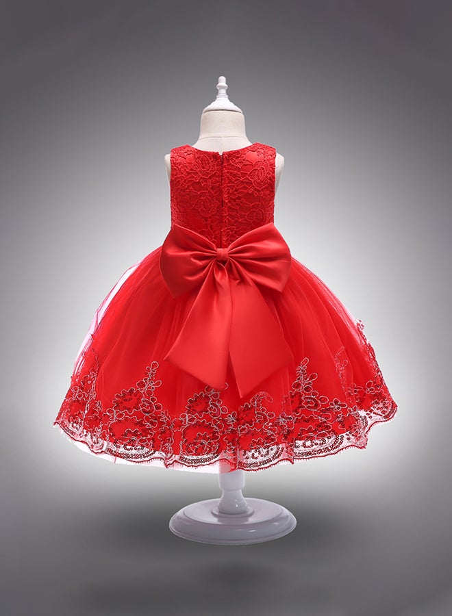 Hand-stitched Sequins Flower Mesh Dress Red