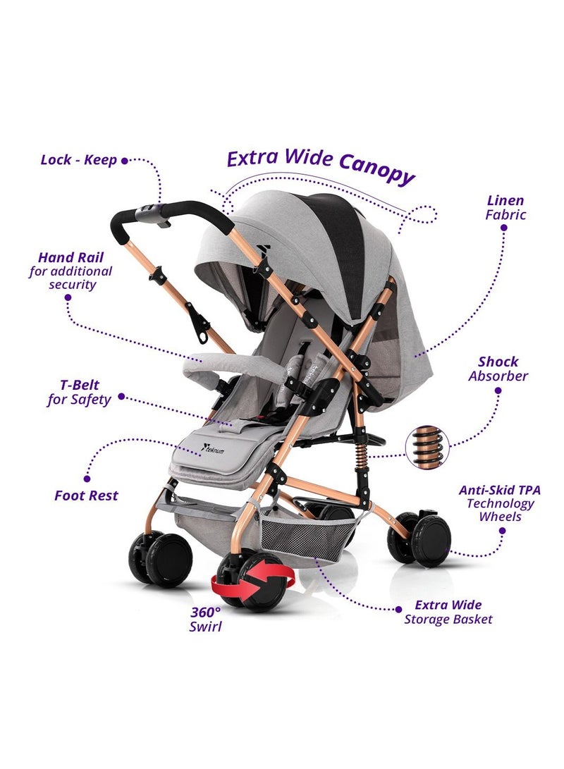 Reversible Trip Stroller With Ace Diaper Bag And 5-point Safety Harness - Grey