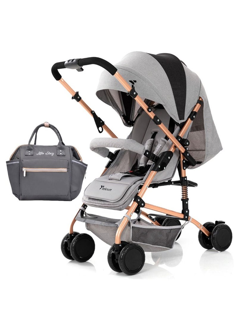 Reversible Trip Stroller With Ace Diaper Bag And 5-point Safety Harness - Grey