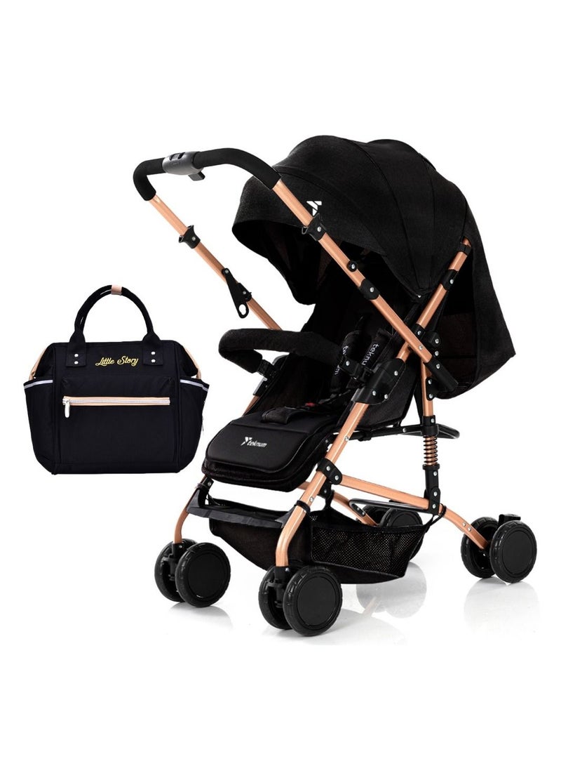 Reversible Trip Stroller With Ace Diaper Bag - Black
