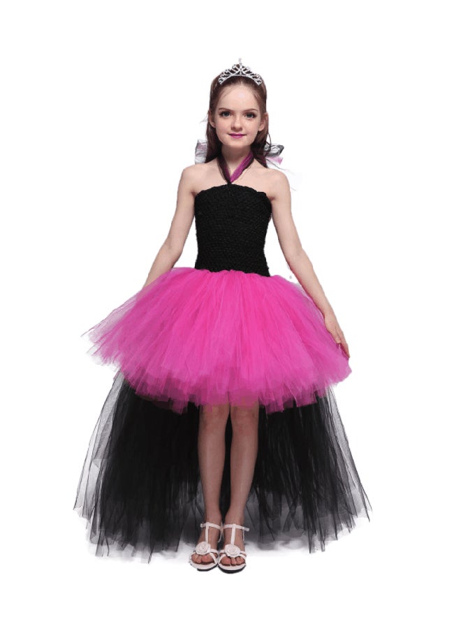 Halter Neck Elegant Tulle Dress Black/Pink