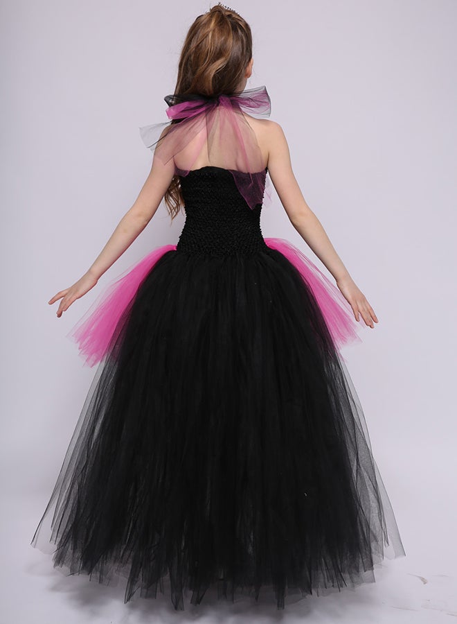 Halter Neck Elegant Tulle Dress Black/Pink