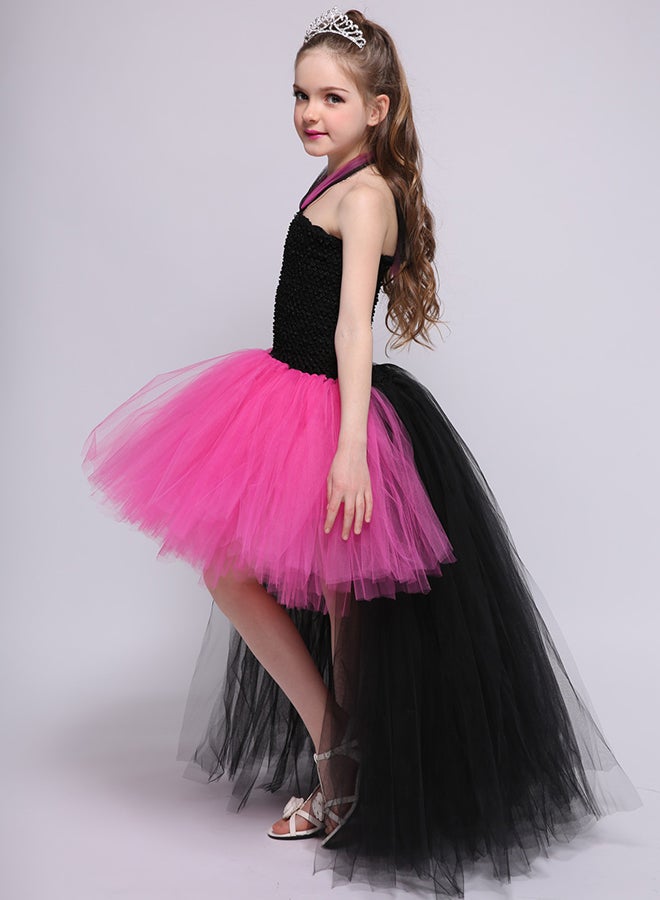 Halter Neck Elegant Tulle Dress Black/Pink
