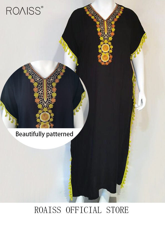 Women's T-Shirt Dress Long Robe Casual Traditional Ethnic Dress Loose Short Sleeve V Neck Batwing Sleeve Floral Printing Ladies Dresses for Spring Summer Daily Wear