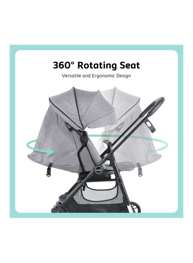 Revo 360° Rotating Baby Stroller – Foldable Pushchair with Storage Basket, Lightweight, Compact, Suitable Newborns And Toddlers – Grey