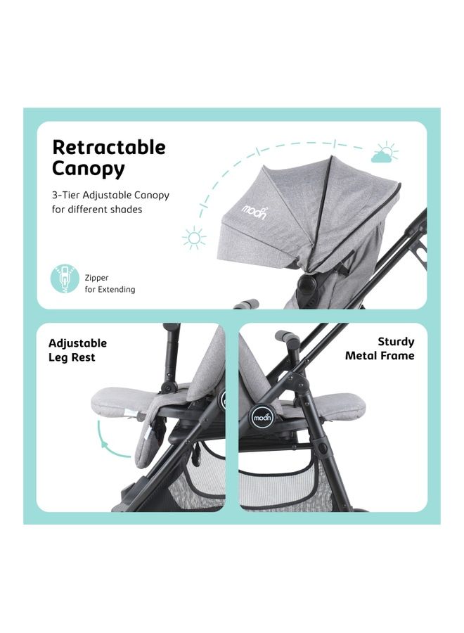 Revo 360° Rotating Baby Stroller – Foldable Pushchair with Storage Basket, Lightweight, Compact, Suitable Newborns And Toddlers – Grey