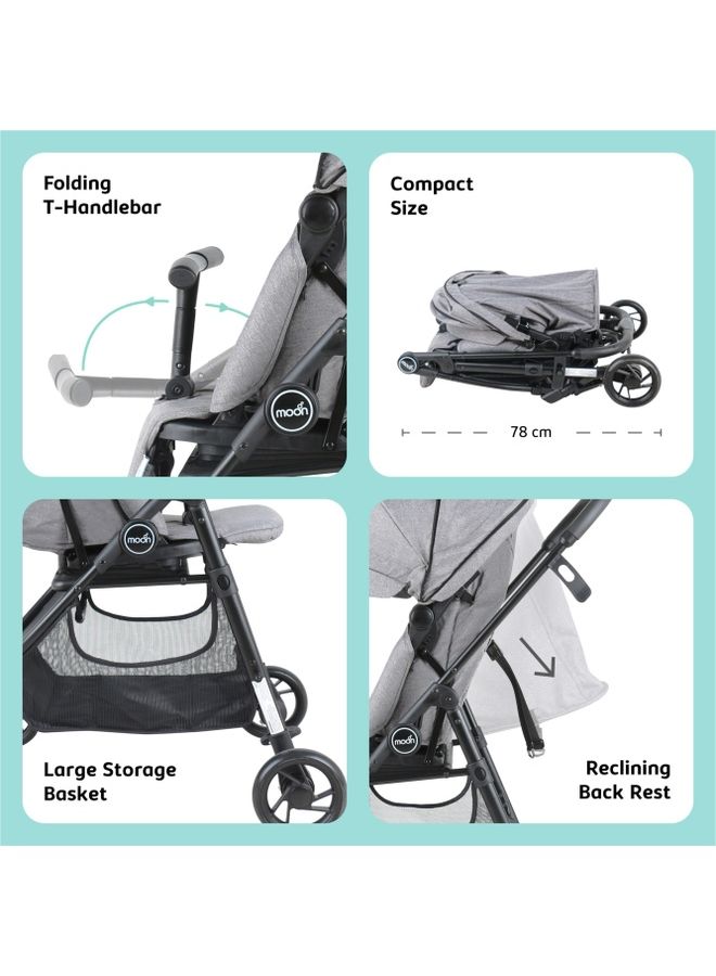 Revo 360° Rotating Baby Stroller – Foldable Pushchair with Storage Basket, Lightweight, Compact, Suitable Newborns And Toddlers – Grey