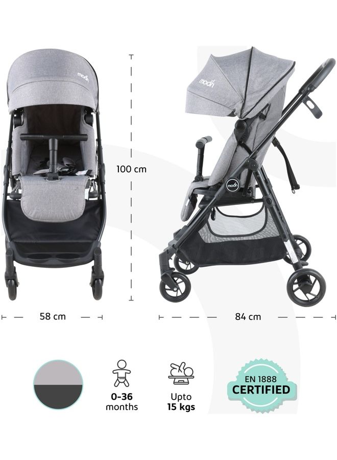 Revo 360° Rotating Baby Stroller – Foldable Pushchair with Storage Basket, Lightweight, Compact, Suitable Newborns And Toddlers – Grey
