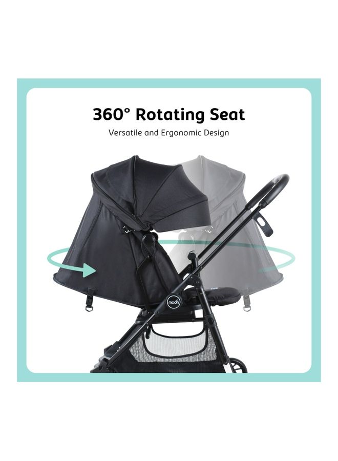 Revo 360° Rotating Baby Stroller – Foldable Pushchair with Storage Basket, Lightweight, Compact, Suitable Newborns And Toddlers – Black