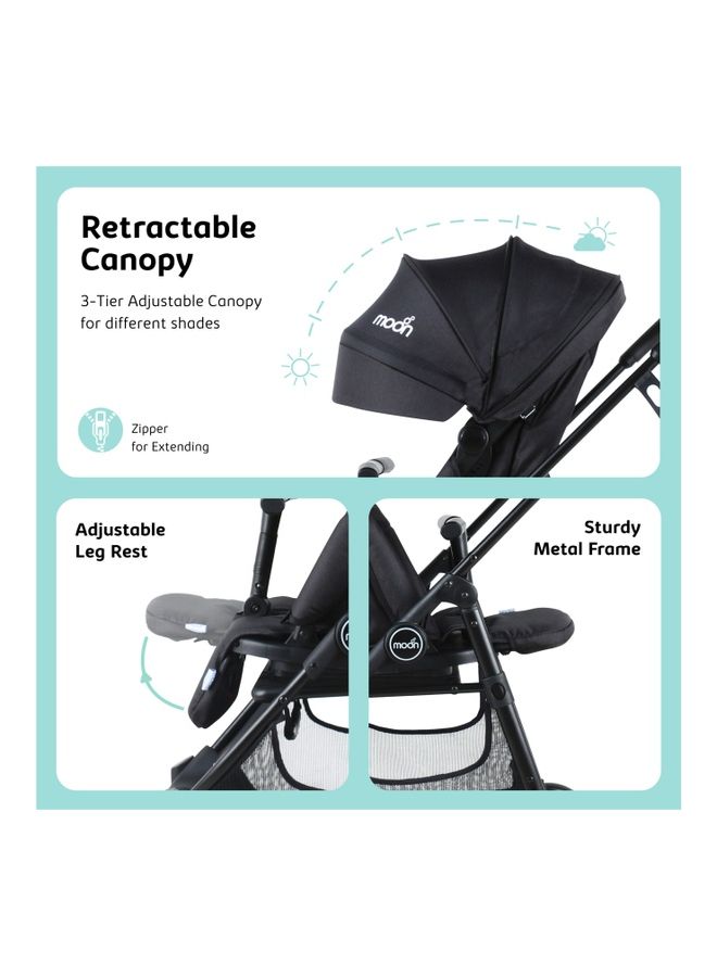 Revo 360° Rotating Baby Stroller – Foldable Pushchair with Storage Basket, Lightweight, Compact, Suitable Newborns And Toddlers – Black