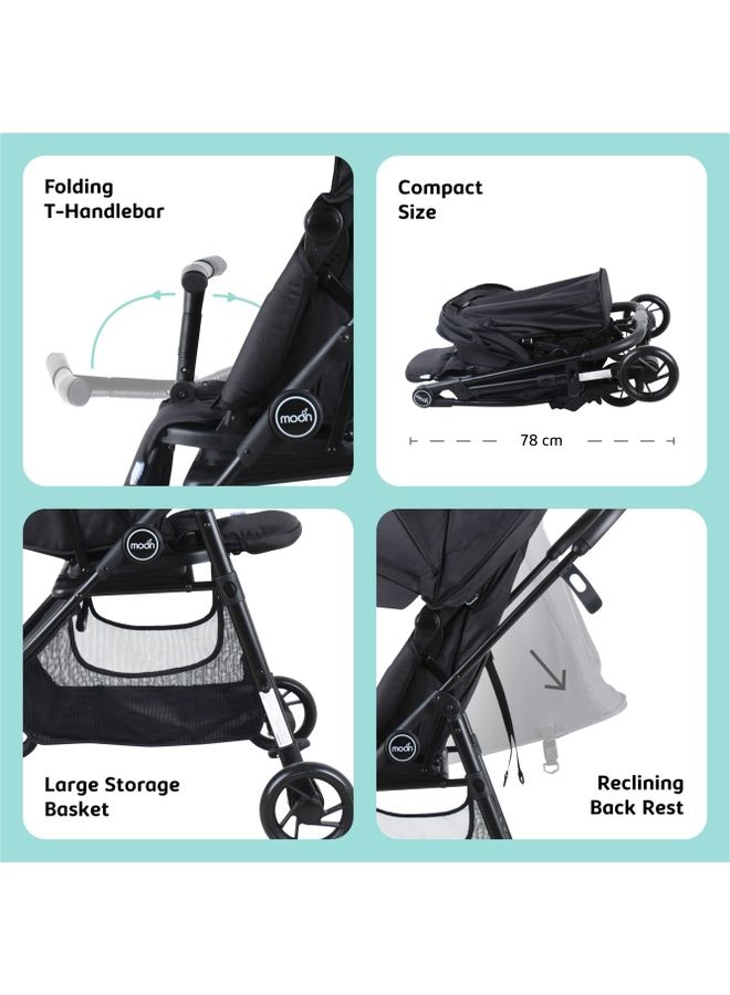 Revo 360° Rotating Baby Stroller – Foldable Pushchair with Storage Basket, Lightweight, Compact, Suitable Newborns And Toddlers – Black