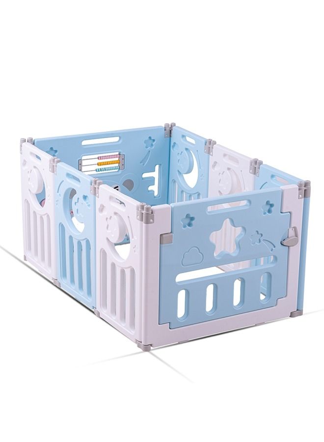 Baby Playard Playpen For Kids Smart Folding Portable Child Play Gate Fence For Kids With Safety Lock Suction Cup Indoor Outdoor Upto 3 Yrs 6 Panels + 2 Gates Blue