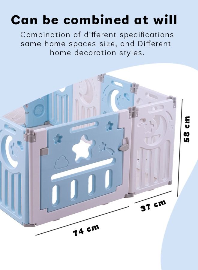 Baby Playard Playpen For Kids Smart Folding Portable Child Play Gate Fence For Kids With Safety Lock Suction Cup Indoor Outdoor Upto 3 Yrs 6 Panels + 2 Gates Blue