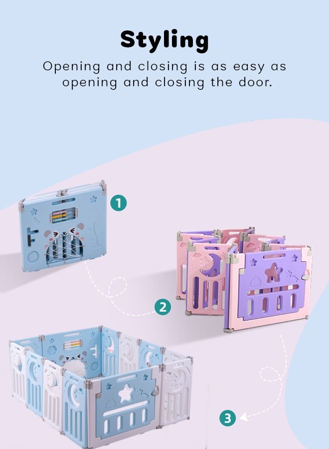 Baby Playard Playpen For Kids Smart Folding Portable Child Play Gate Fence For Kids With Safety Lock Suction Cup Indoor Outdoor Upto 3 Yrs 6 Panels + 2 Gates Blue