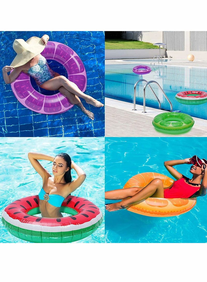 Inflatable Pool Floats Fruit Swim Tubes Rings, 32.5” Swim Rings Pool Floats Toys for Adults and Kids Beach Swimming Pool Toys - 4 Pack