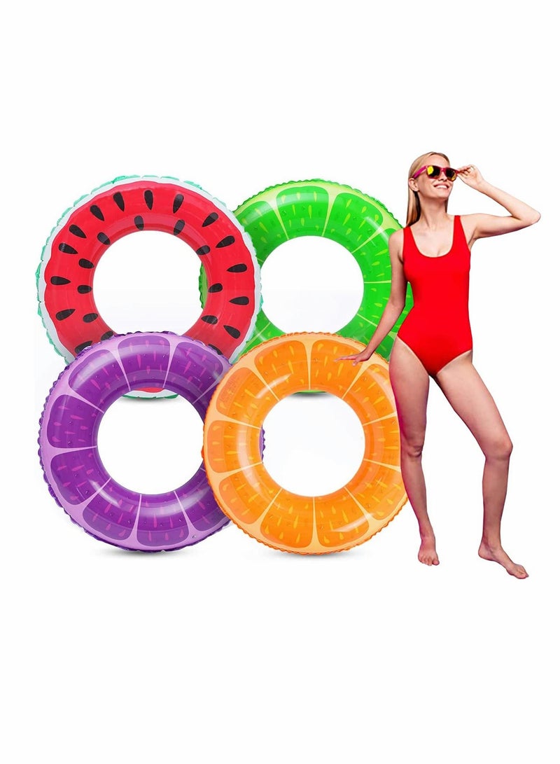 Inflatable Pool Floats Fruit Swim Tubes Rings, 32.5” Swim Rings Pool Floats Toys for Adults and Kids Beach Swimming Pool Toys - 4 Pack