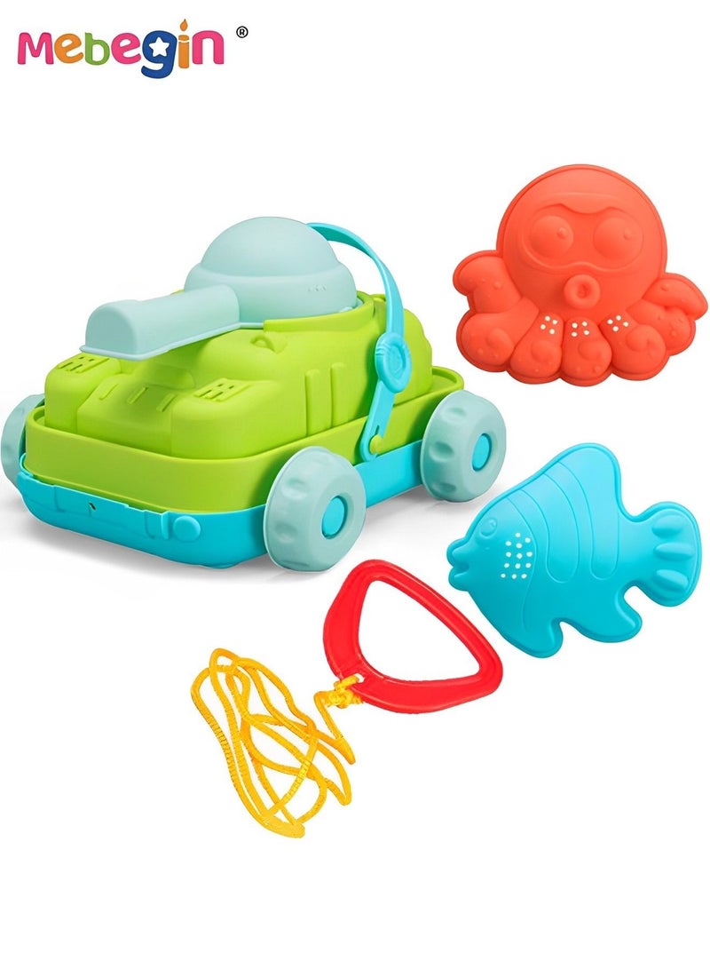 5PCS Beach Toy Set with Sea Animals Molds and Tank-shaped Cart, Fun Beach Sand Toys, Summer Outdoor Beach Game, Perfect Summer Outdoor Gift