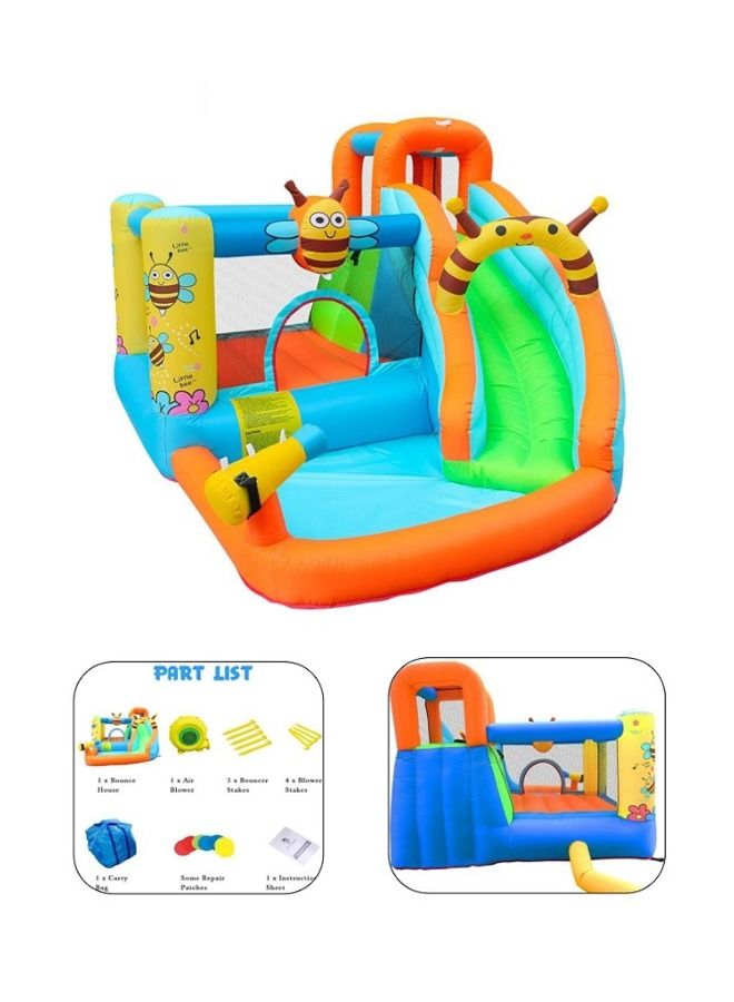 Summer Outdoor Little Bee Yard Inflatable Bouncer Castle House Water Slide With Spray Gun For Kids Jumping